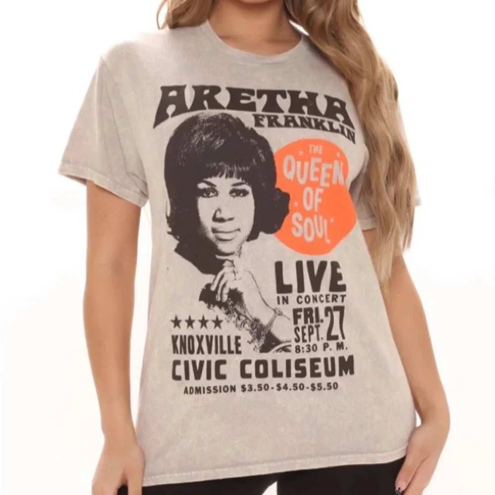 *NEW* ARETHA FRANKLIN The Queen Of Soul Beige T-Shirt L - Picture 1 of 5